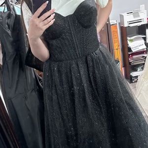 NWT Tea length Formal Dress Glittery tulle black wedding dress Guest wedding